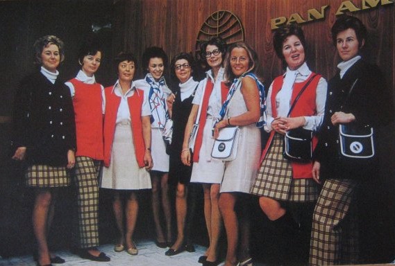 1971 Agents from Pan Am's Stockholm ticket office pose in their new uniforms.